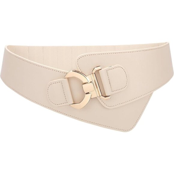 Women\'s Wide Elastic Stretch Waist Belt Adjustable Dress Belt Matte Beige Gold main image 6
